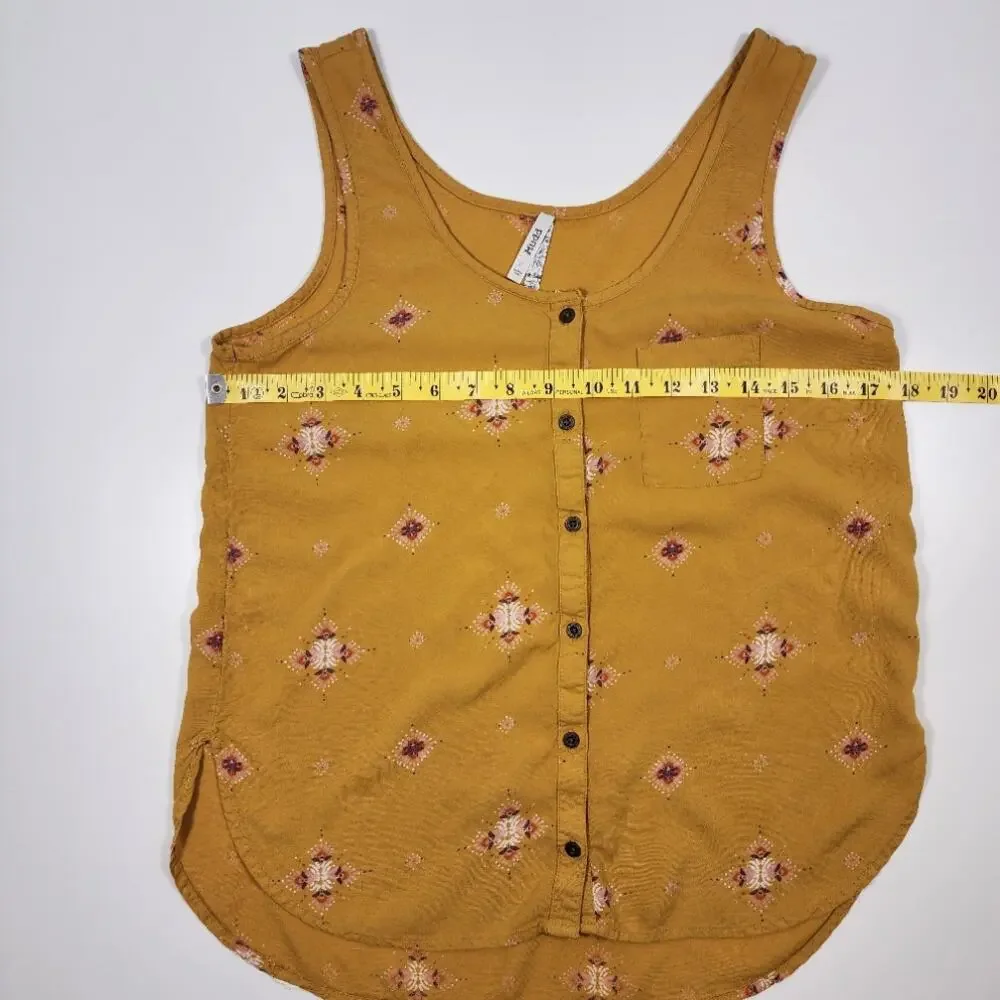 Mudd Boho Mustard Button Tank Top Sleeveless Festival Casual‎ S